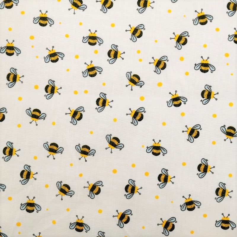 Bees on White Polycotton